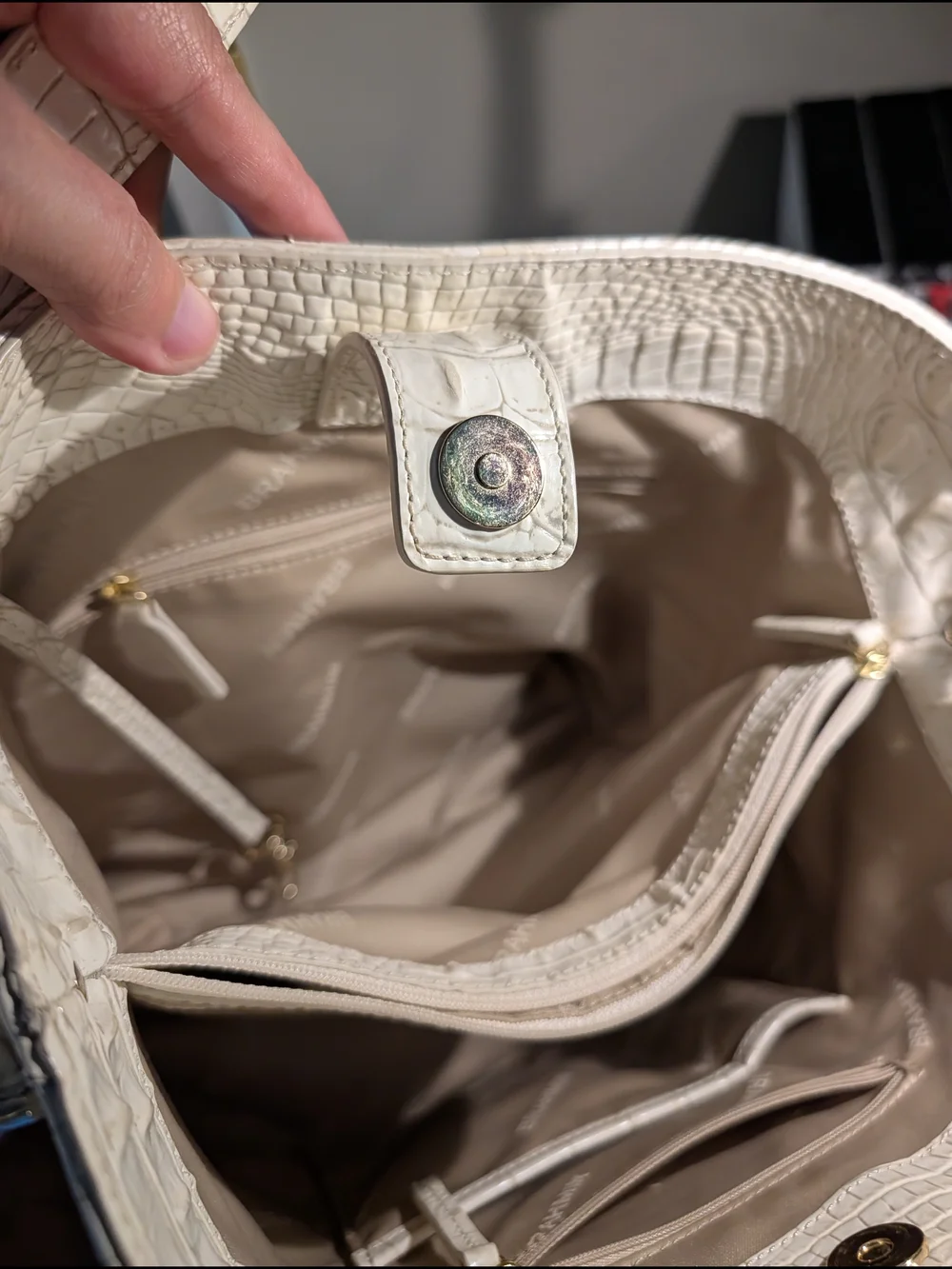 Brahmin Celina Leather Bucket Bag With Dustbag In Coconut Milk Colorway